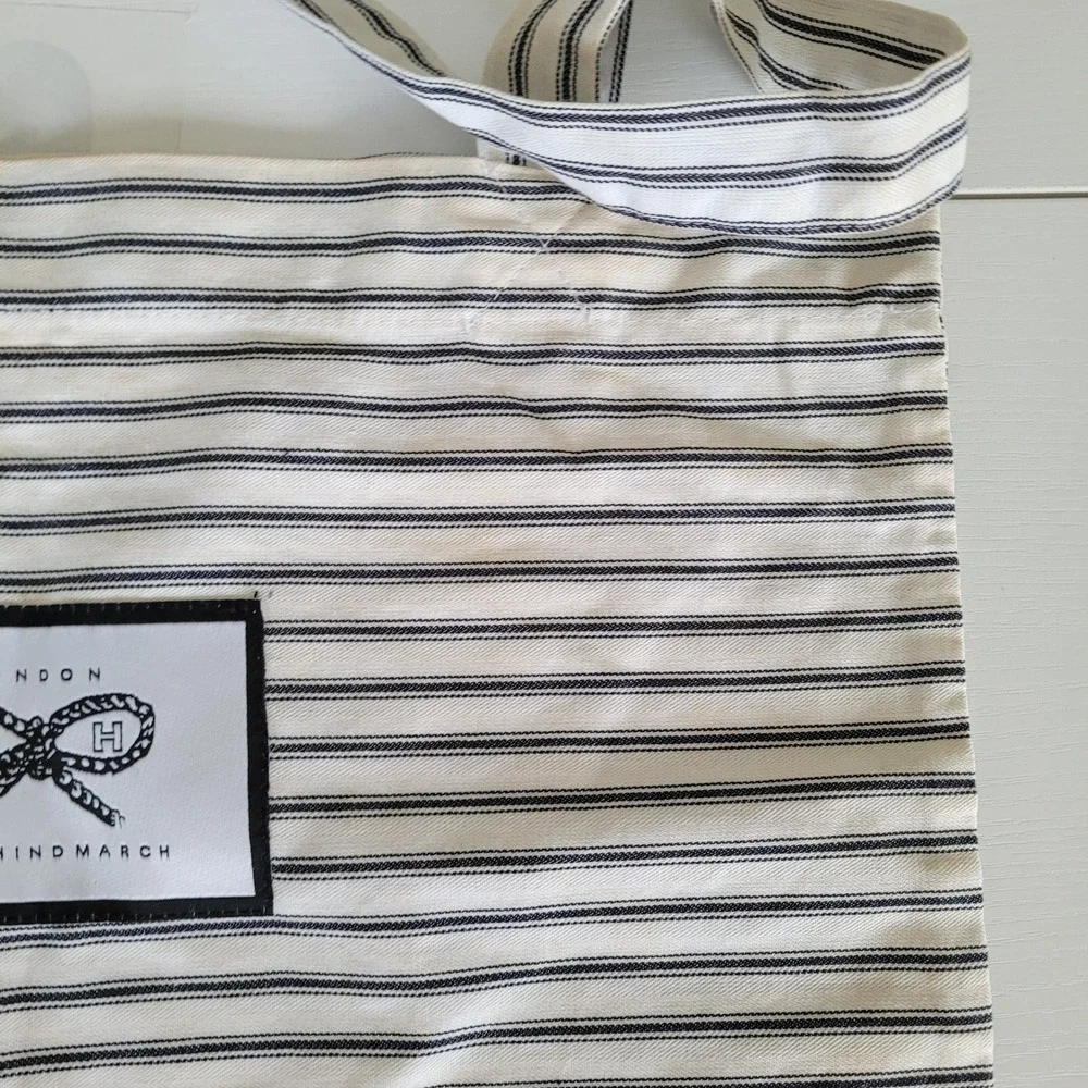 Anya Hindmarch London Striped Canvas Tote‎ Bag Navy Cream Bow Logo Shopper